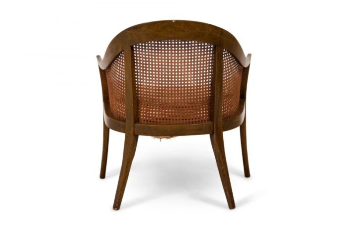 harvey probber american mid century wood caning and striped upholstery armchair 7960