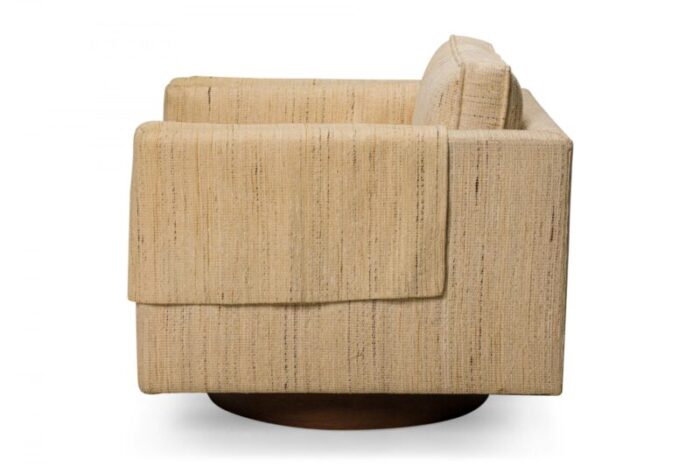 harvey probber american mid century woven beige fabric upholstered cube swivel lounge armchair 5149