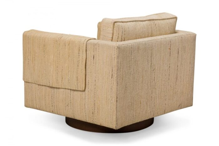 harvey probber american mid century woven beige fabric upholstered cube swivel lounge armchair 7373