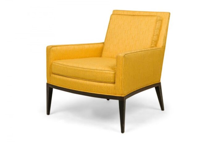 harvey probber mid century bright yellow fabric upholstered ebonized lounge armchairs a pair 2849