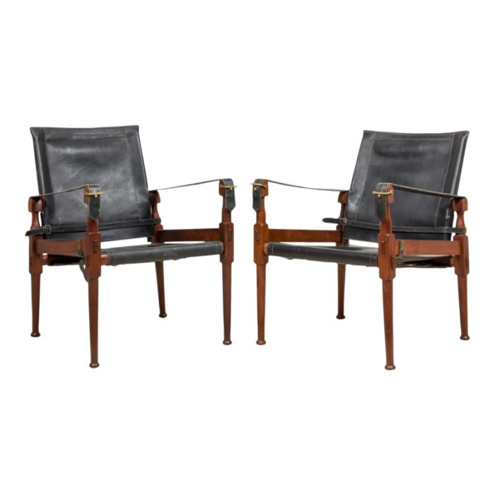 hayat brothers pakistani mid century roorkee safari black leather sling campaign chairs a pair 6191