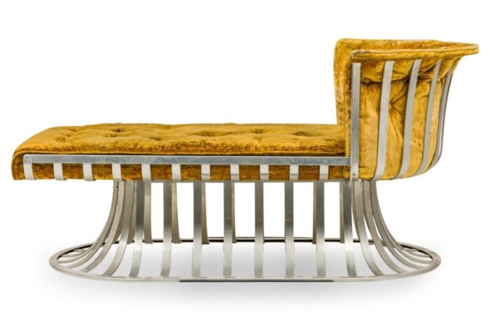 herbert saiger for lee l woodard and sons mid century aluminum and gold upholstered tulip base chaise 2001