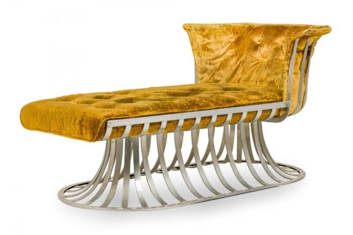 herbert saiger for lee l woodard and sons mid century aluminum and gold upholstered tulip base chaise 7335