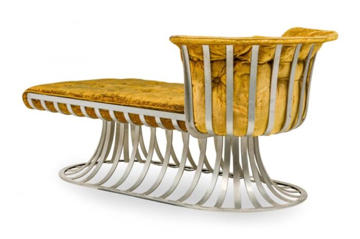 herbert saiger for lee l woodard and sons mid century aluminum and gold upholstered tulip base chaise 9208