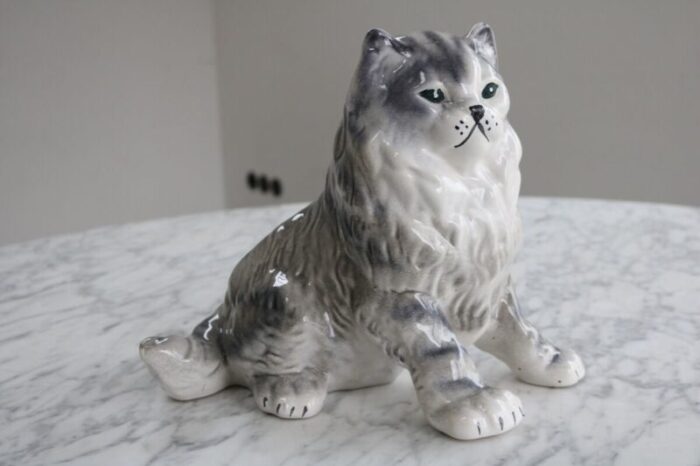 hollywood regency ceramic cat figurine 1970s 1