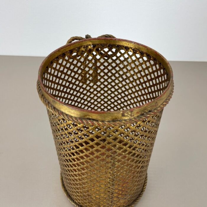 hollywood regency gilded waste paper basket by li puma 1950s 17