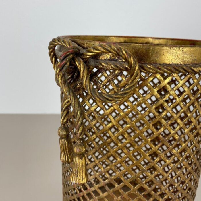 hollywood regency gilded waste paper basket by li puma 1950s 7