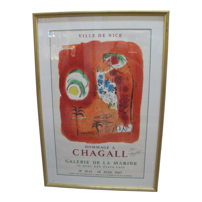 homage marc chagall ville de nice signed framed red siren exhibition poster 3338