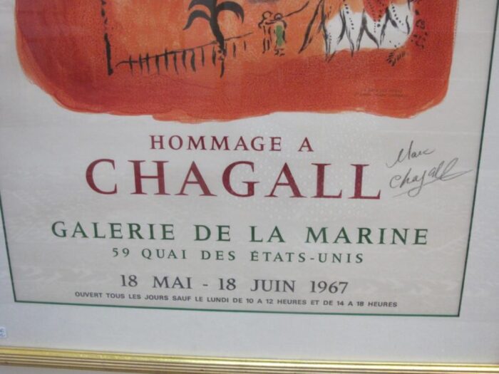 homage marc chagall ville de nice signed framed red siren exhibition poster 4815