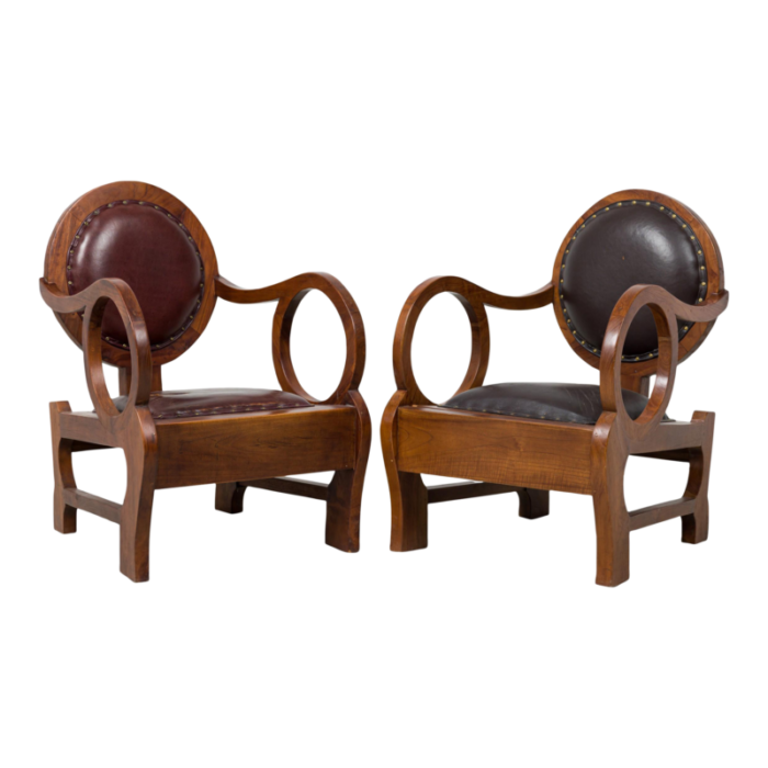 hungarian walnut and distressed leather art deco club chairs lajos kozma a pair 6225