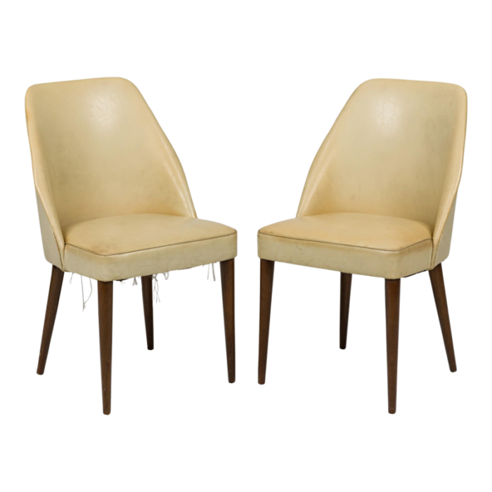 ico parisi for singer and sons mid century beige leather side game chairs a pair 1223