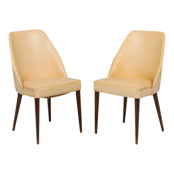 ico parisi for singer and sons mid century beige leather side game chairs a pair 3101