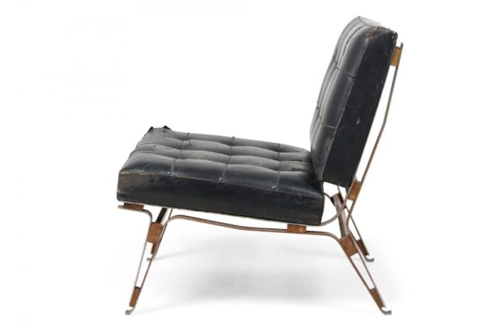 ico parisi mid century italian metal and black leather upholstered slipper chair 5940