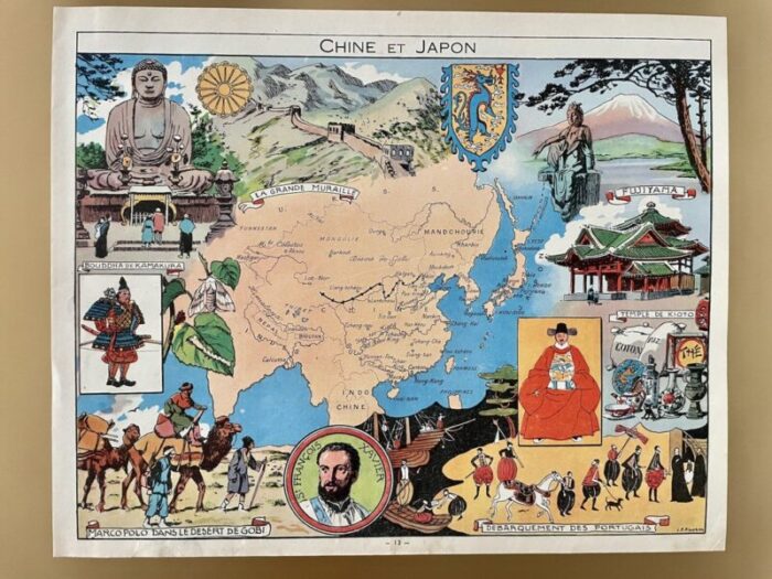 illustrated map of china and japan by emile joseph porphyre pinchon 1948 1