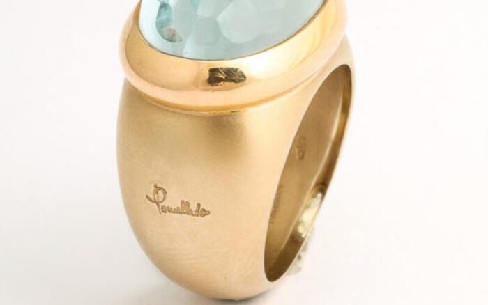 italian 750 gold and faceted aquamarine ring size 6 12 6376