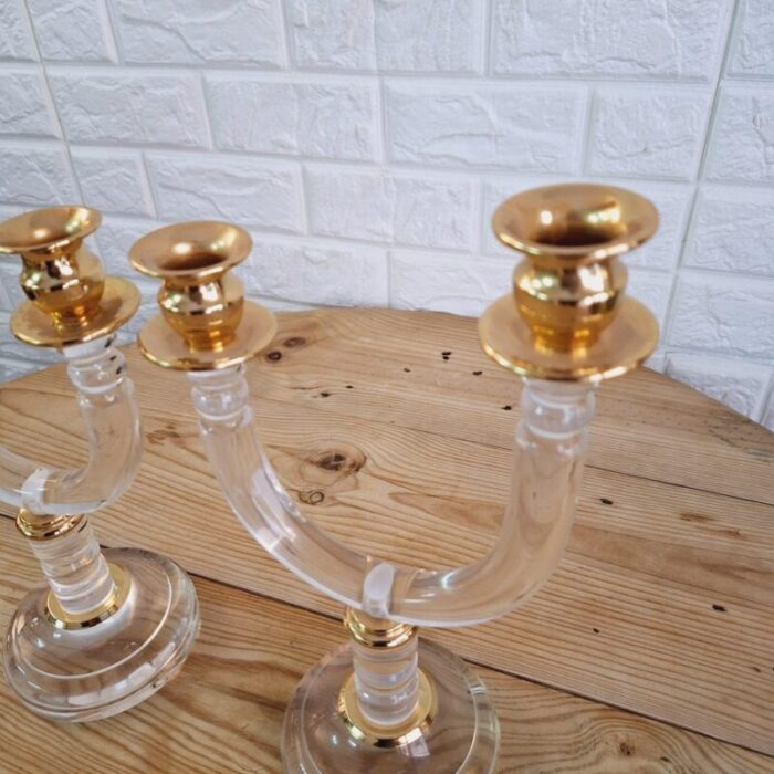 italian art deco revival acrylic and brass candleholders 1980s set of 2 10