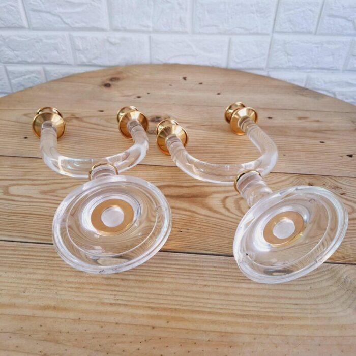 italian art deco revival acrylic and brass candleholders 1980s set of 2 13