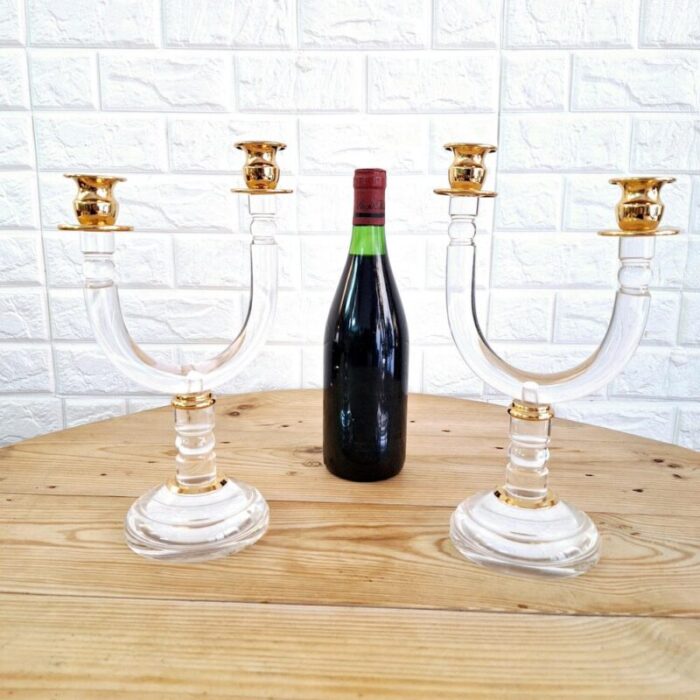 italian art deco revival acrylic and brass candleholders 1980s set of 2 14