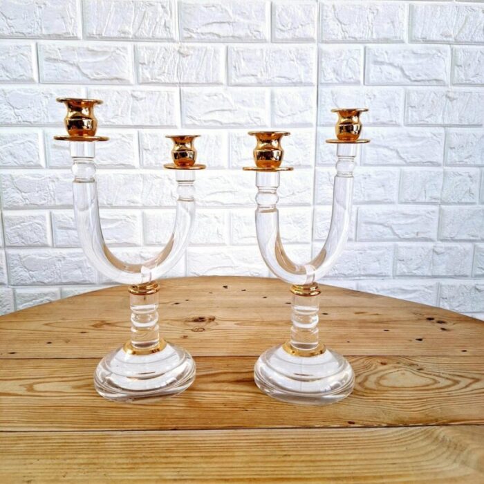 italian art deco revival acrylic and brass candleholders 1980s set of 2 4