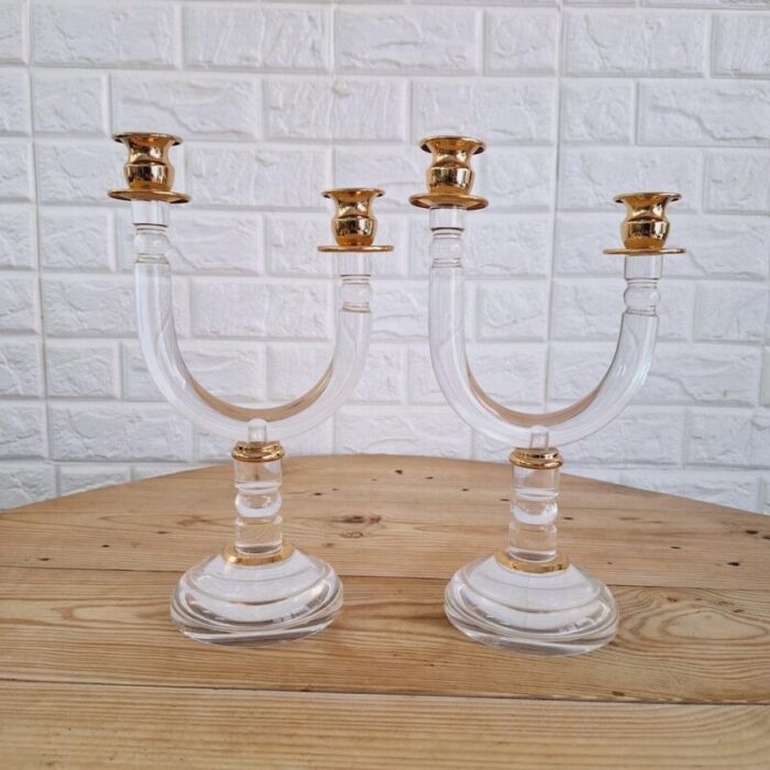 italian art deco revival acrylic and brass candleholders 1980s set of 2 6