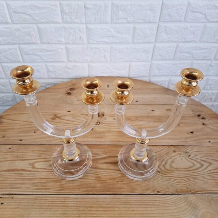 italian art deco revival acrylic and brass candleholders 1980s set of 2 8