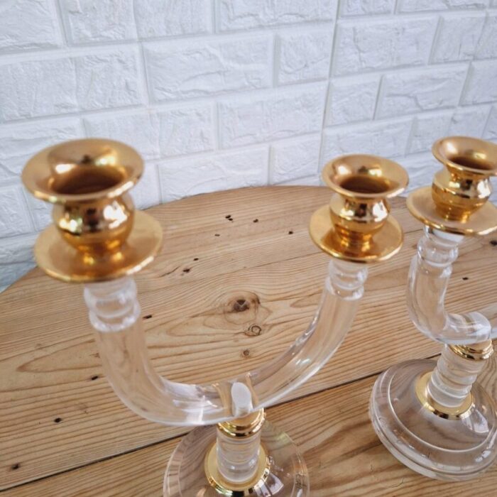 italian art deco revival acrylic and brass candleholders 1980s set of 2 9