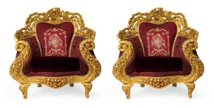 italian baroque gilt wood armchairs a pair 7432