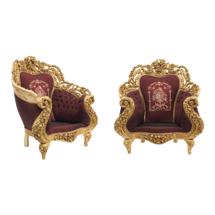 italian baroque gilt wood armchairs a pair 8191