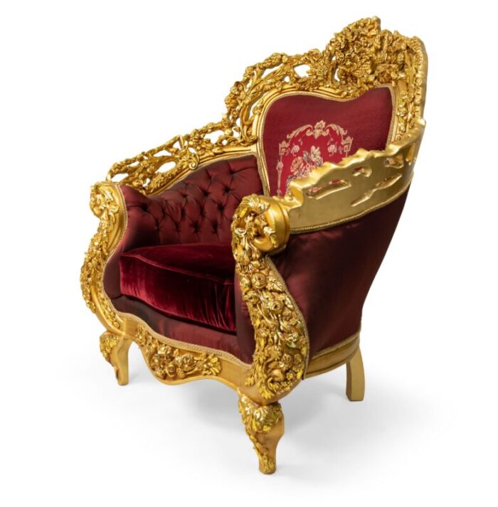 italian baroque gilt wood armchairs a pair 9419