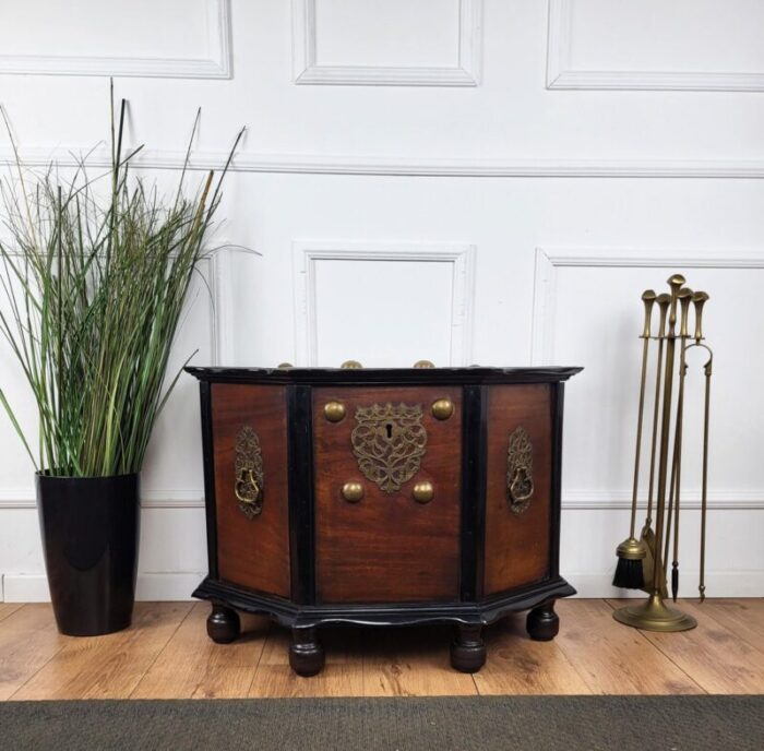 italian brass wood chest trunk 1950s 2