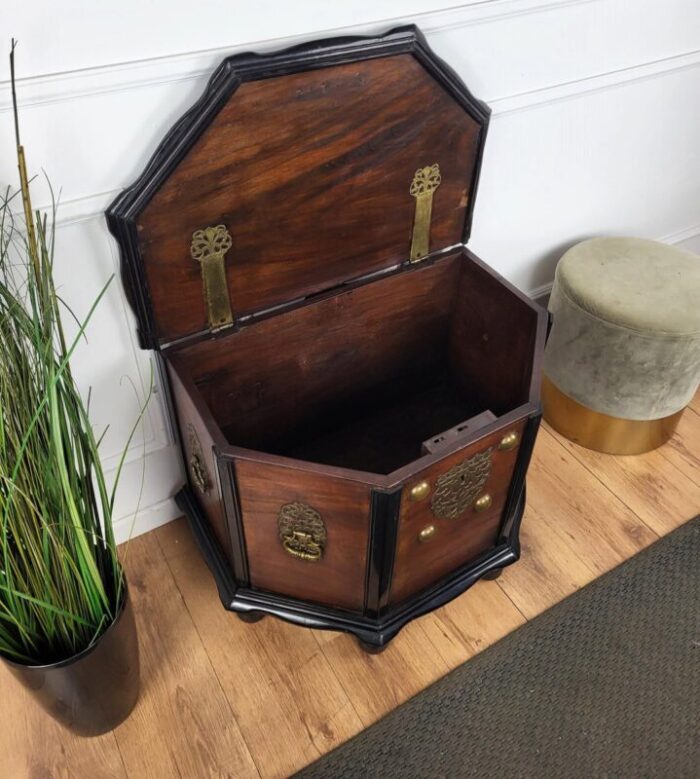 italian brass wood chest trunk 1950s 5