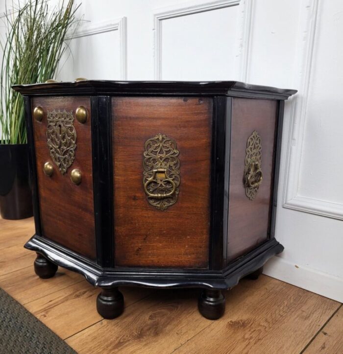 italian brass wood chest trunk 1950s 6