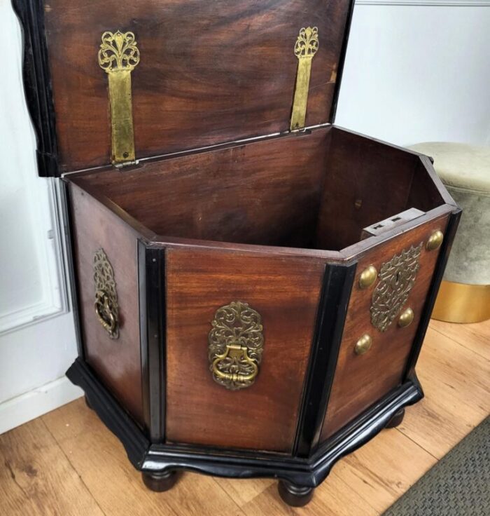 italian brass wood chest trunk 1950s 7