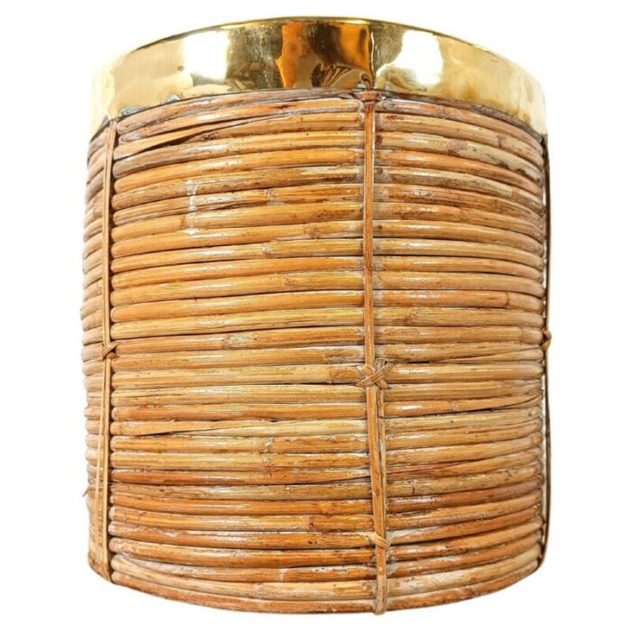 italian copper and bamboo trash can 1960s 1