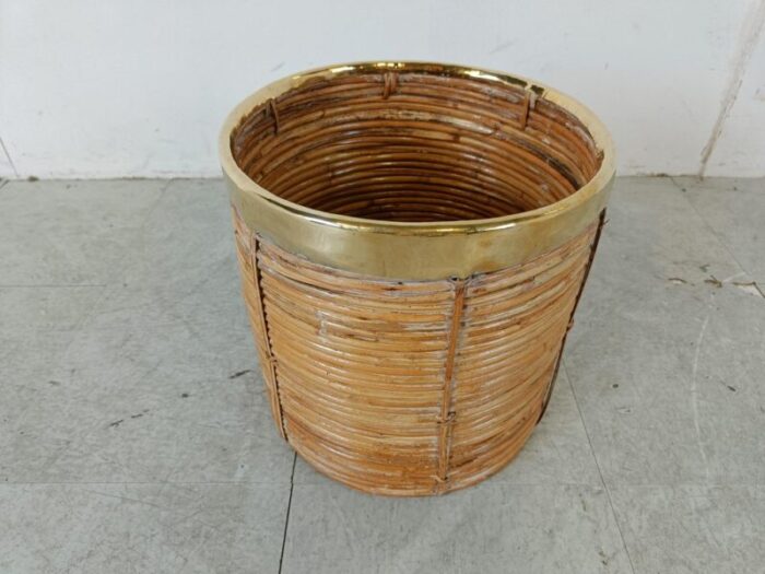 italian copper and bamboo trash can 1960s 2