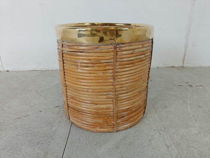 italian copper and bamboo trash can 1960s 3