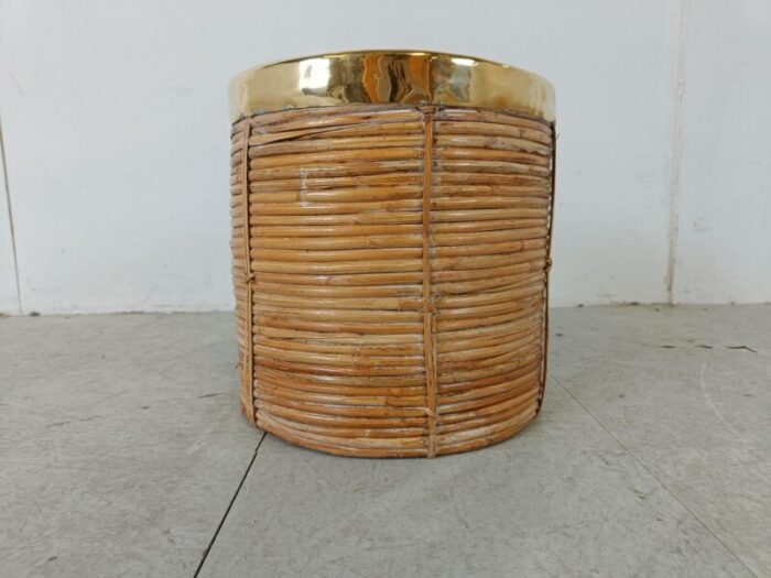 italian copper and bamboo trash can 1960s 4