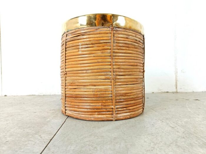 italian copper and bamboo trash can 1960s 5