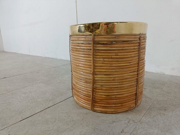 italian copper and bamboo trash can 1960s 6