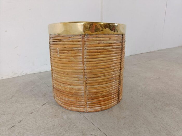 italian copper and bamboo trash can 1960s 7