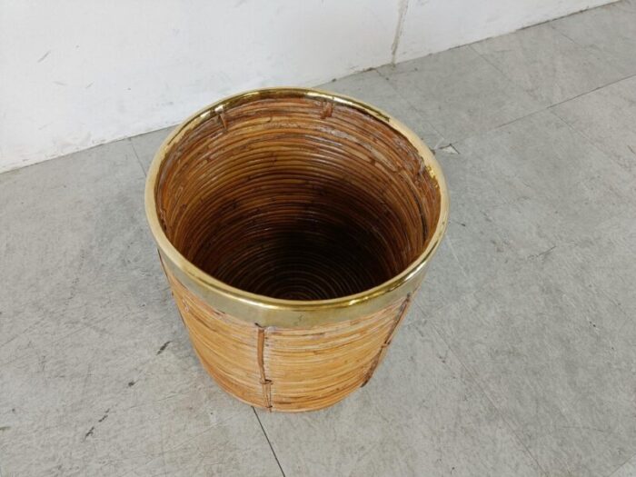 italian copper and bamboo trash can 1960s 8