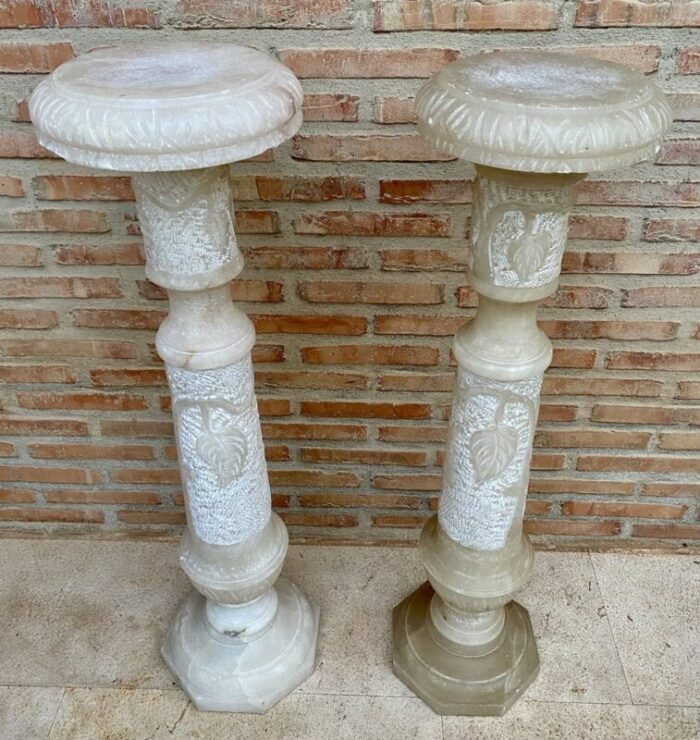 italian empire carved carrara marble pedestal tables 1890s set of 2 2