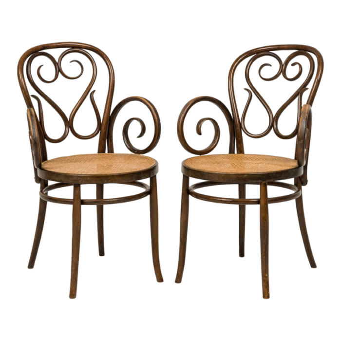 italian mid century bentwood and caning scroll design armchairs a pair 8850