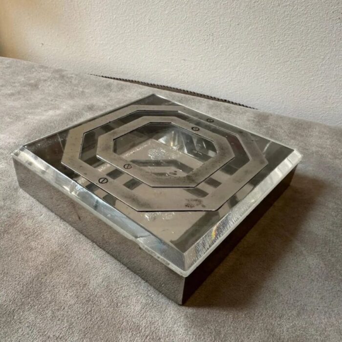 italian modern clear acrylic glass and silver plate square box 1980s 3