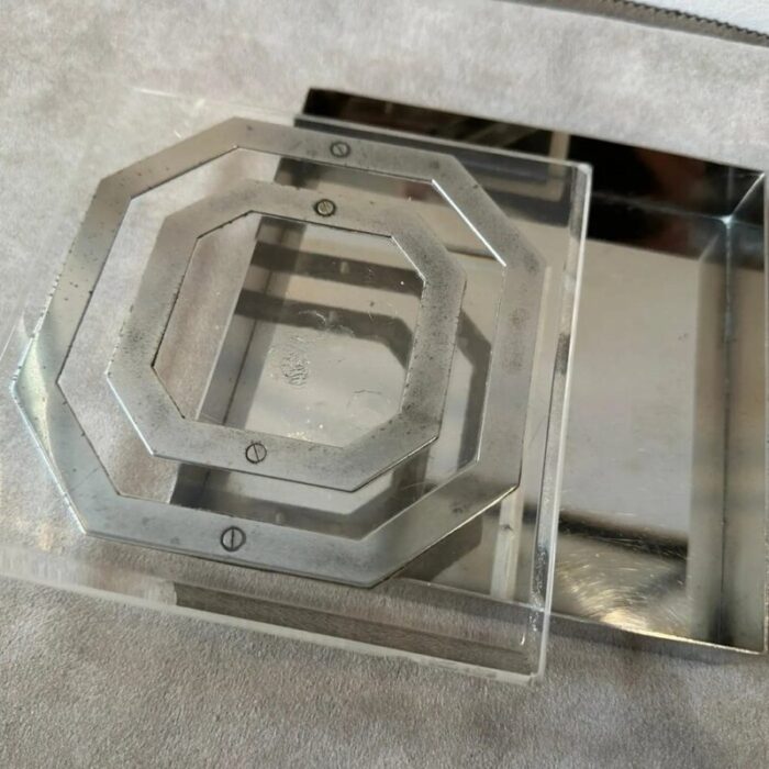 italian modern clear acrylic glass and silver plate square box 1980s 6