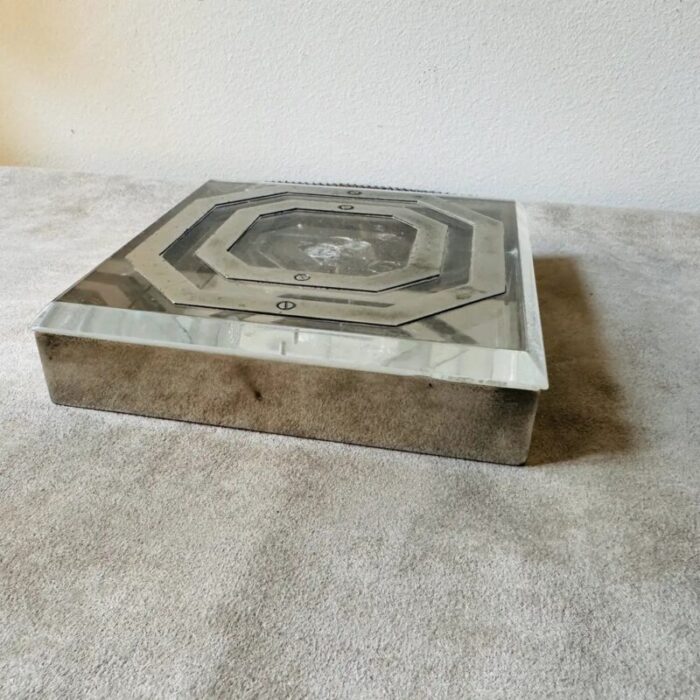 italian modern clear acrylic glass and silver plate square box 1980s 8