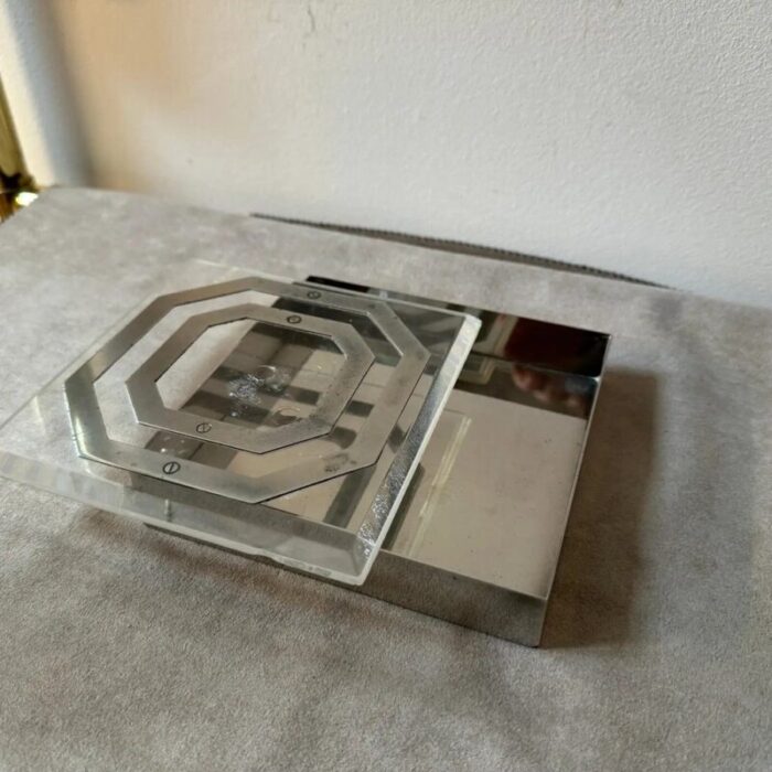 italian modern clear acrylic glass and silver plate square box 1980s 9