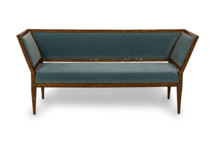 italian neo classic blue velvet settee 2096