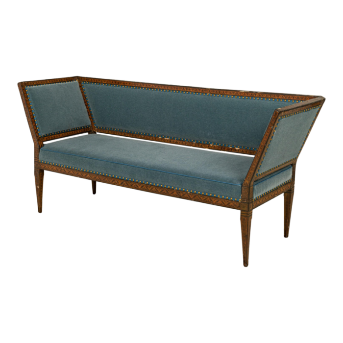 italian neo classic blue velvet settee 8148