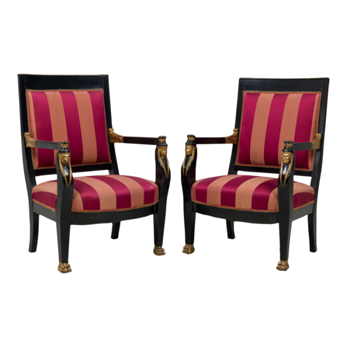 italian neo classic ebonized and parcel gilt red upholstered armchairs a pair 7960